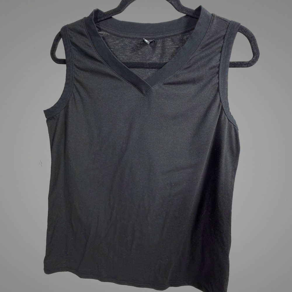 Sunbs Sleeveless V-Neck Top Large Womens Lightweight Solid Black
